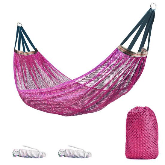 

Outdoor Hammock with Carry Bag Portable Heavy Duty Single Person Camping Garden Patio Balcony Porch Backyard Hanging Mesh Swing A розовый