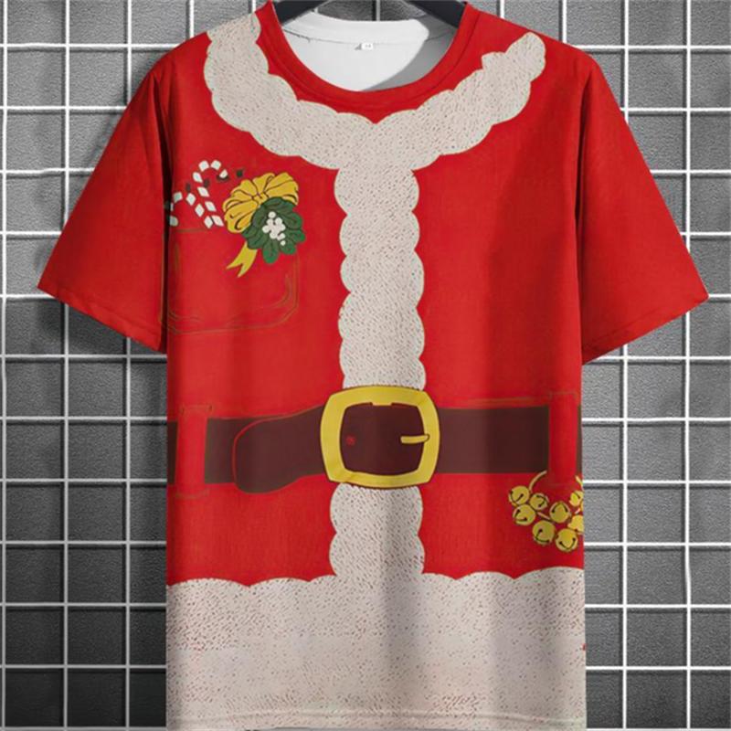 Fashion Christmas Men's T-Shirts Casual Loose Short Sleeve Tops New Year Gift X'mas Clothing Hip Hop Streetwear