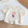 Girls 100% Cotton Short Sleeve T Shirt Colorful Dot Cartoon Print Summer Round Neck Top