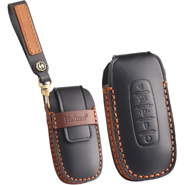ontto 5-button Key Case Leather Key Fob Shell Cover Fit for Nissan 2023 2024 Rogue Pathfinder X-trail Versa Kicks Ariya