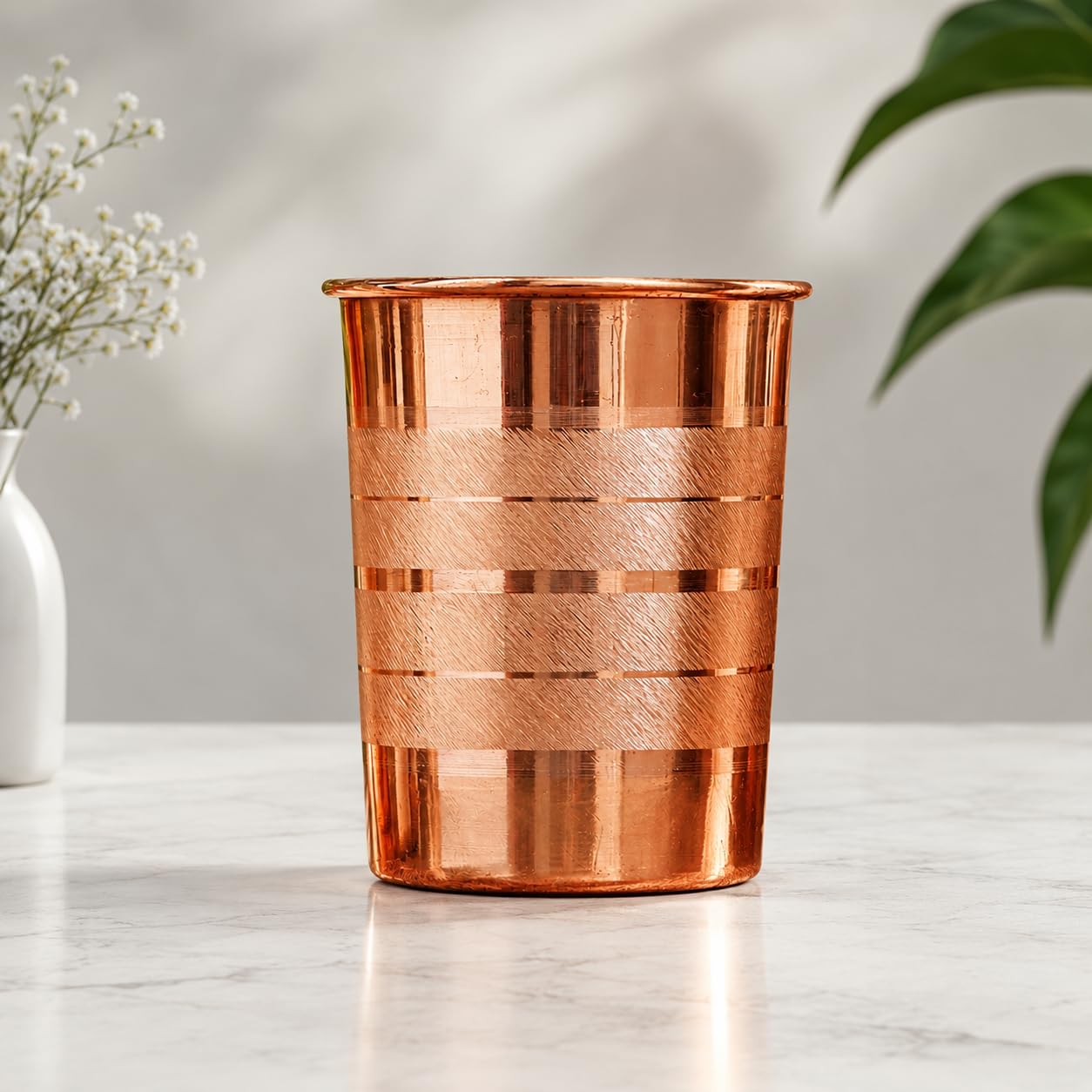 100% Pure Copper Tumbler 300ml | Ayurvedic Drinking Glass for Water | Handcrafted Copper Utensil for Daily Use – 1Pc Copper Glass Silver Touch
