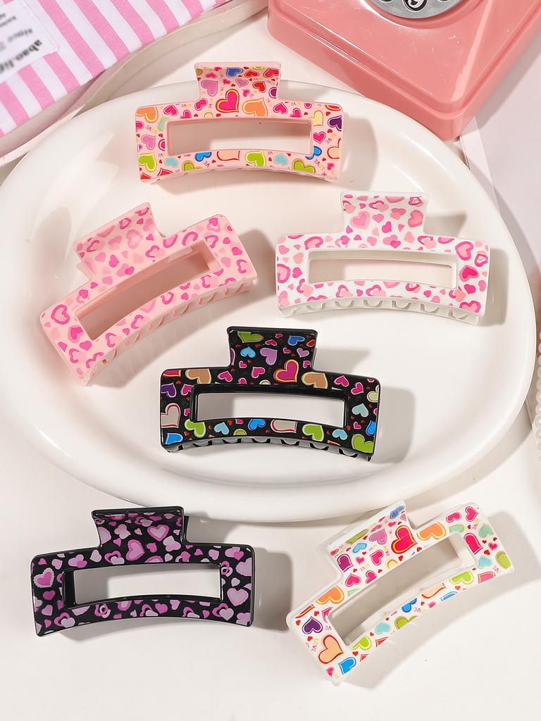 4Pcs New Print Heart Hair Claw for Women,Strong Hold Colorful Hair Clips Big Size Hair Clamps Hairpin Hair Accessories Gift