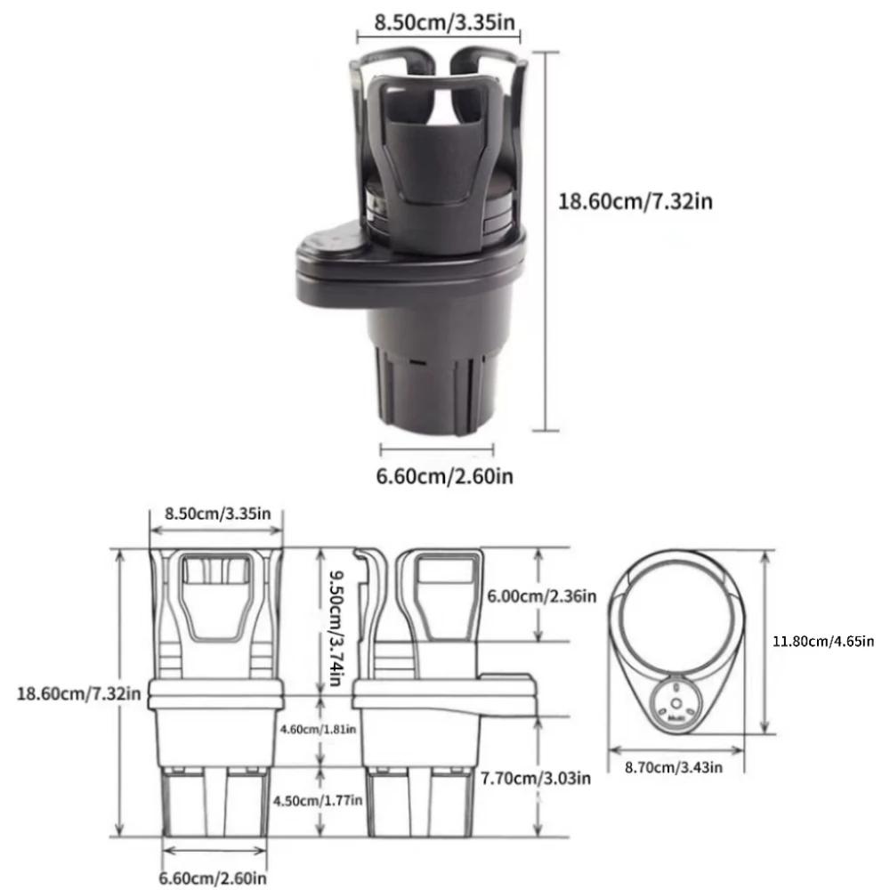 Adjustable 2-in-1 Car Cup Holder Multi-Function ABS Expandable Adapter Base Tray Beverage Bottle Organizer for Vehicle Interior