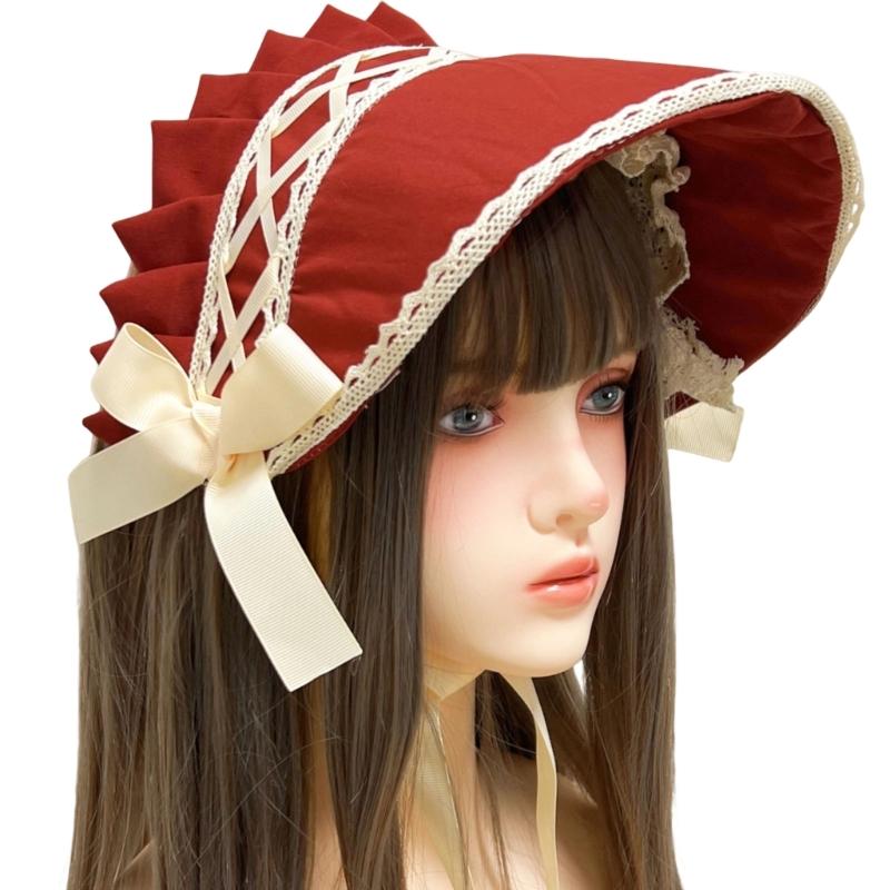 

Fashion Bonnet Cap Teaparty Cosplay Costume Enhancer Lace Hat for Women Girl красный