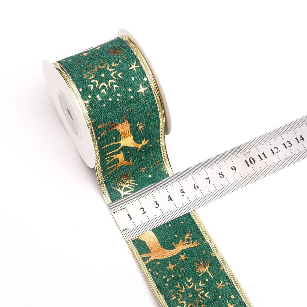 10 Yards/Roll 6.3cm Christmas Ribbons Wire Edge Gold Elk Snow Gold Hot Stamping Ribbon for DIY Bow Wreath 2027 Xmas Tree Decors