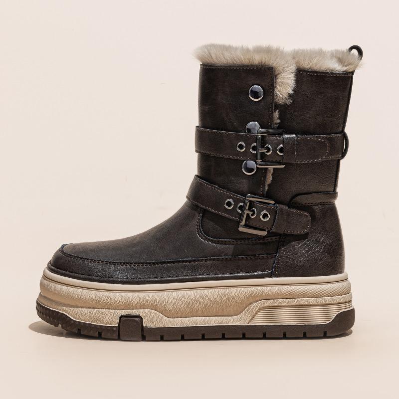 Thick velvet snow boots women's winter new thick sole heightening warm and comfortable Korean version of Internet celebrity versatile short boots