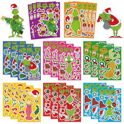 8/16/24 Stück Puzzle-Aufkleber Cartoon Grünhaariges Monster Gesicht machen Aufkleber DIY Bastelarbeiten Wasserdichte Aufkleber