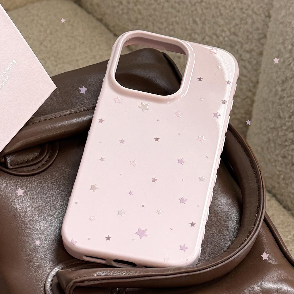 Pink star graffiti phone case suitable for Apple 16 Pro Max, iPhone 17, Korean style simple, full coverage for 13, soft for 15