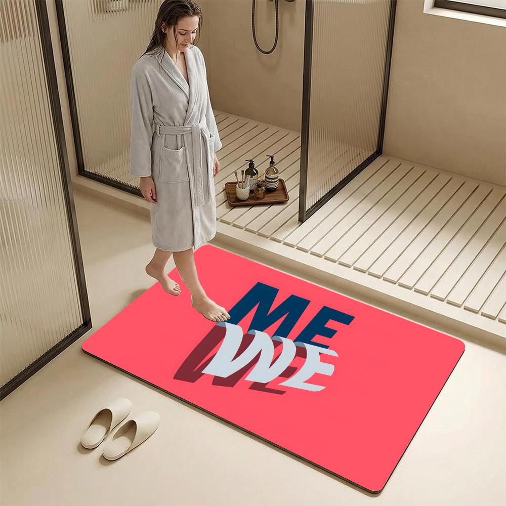 Abstract English Words Floor Mat Diatomite Bath Mat – Highly Absorbent, Non-Slip, Quick-Drying Bathroom Rug