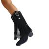 Cow Suede Tassel Ethnic Modern Boots Mid-calf Zip Pointed Toe Shoes Female 2025 Hot Sale High Heel Solid Novelty Women's Boots