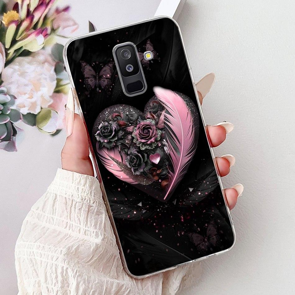 For Samsung Galaxy A6 Plus 2018 Phone Case On Samsung A6+ (2018) A6 A600F A605G Elegant Floral Cat Soft Silicone Clear TPU Cases