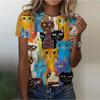 Summer Round Neck 3D Painted Cat Print Top Fashionable Casual Short Sleeved Women's T-shirts