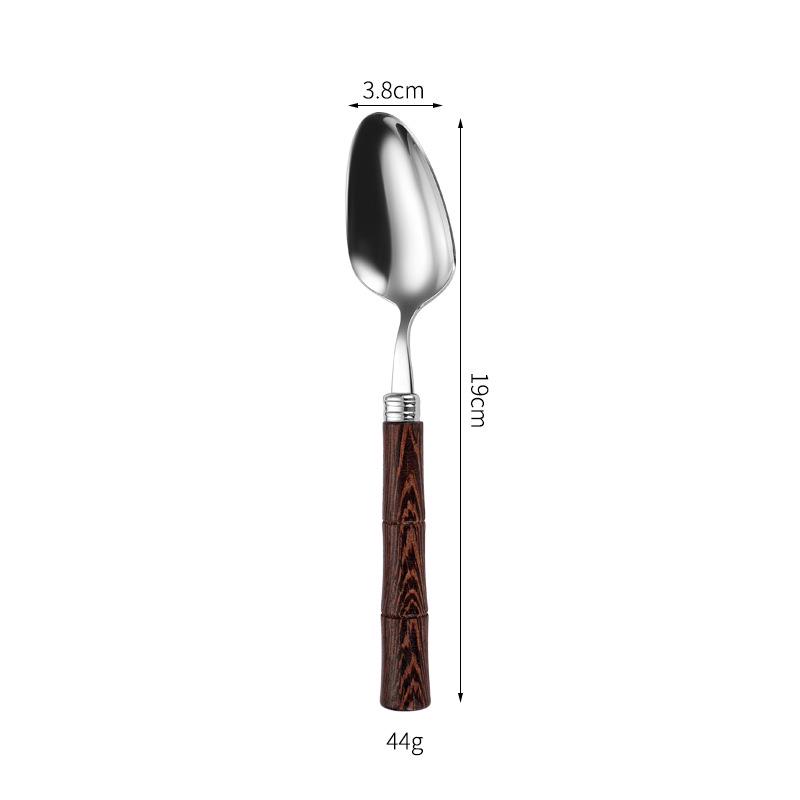 304 Stainless Steel Bamboo Joint Cutlery Set: Wood Handle Knife, Fork & Spoon - Stylish Western Dessert & Fruit Utensils