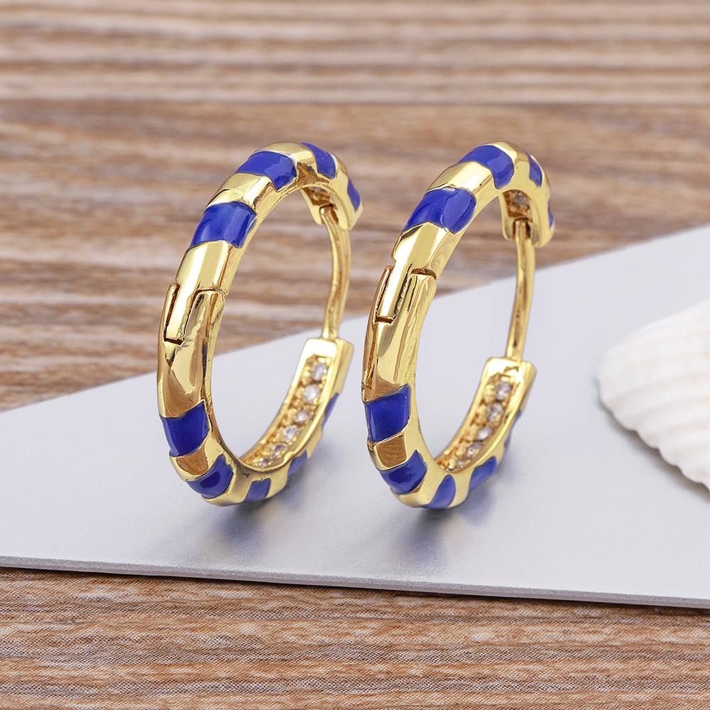 Nidin High Quality 6 Candy Colors Inlaid Zebra Stripe Pendant Earrings Enamel Oil Dripping Women's Simple French Jewelry Gifts