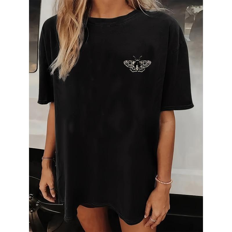 Casual T-Shirt for Women Featuring a Loose Fit, Butterfly Design, with a Round Neck And Short Sleeves, Made from High-Stretch Material