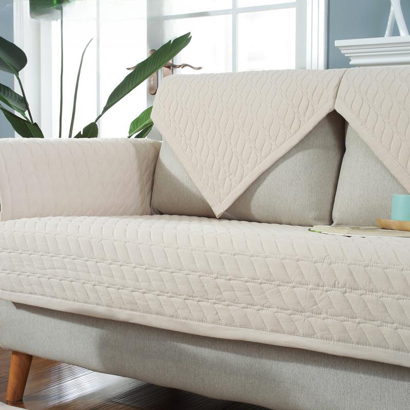 Pure Cotton Stripe Machine Washable Sofa Cover Anti-slip Backside Cushion Living Room Bedside Floor Mat Solid Color Couch Cover