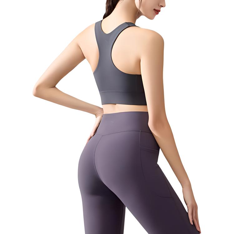 Anta Training Series Solid Color Slim Fit Front Zipper Sports Bra Women underwear Dark-Gray 962447101-3
