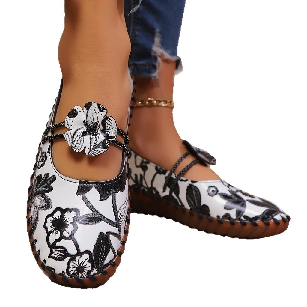 European and American large size hand-sewn soft-soled casual single shoes embroidery graffiti lazy