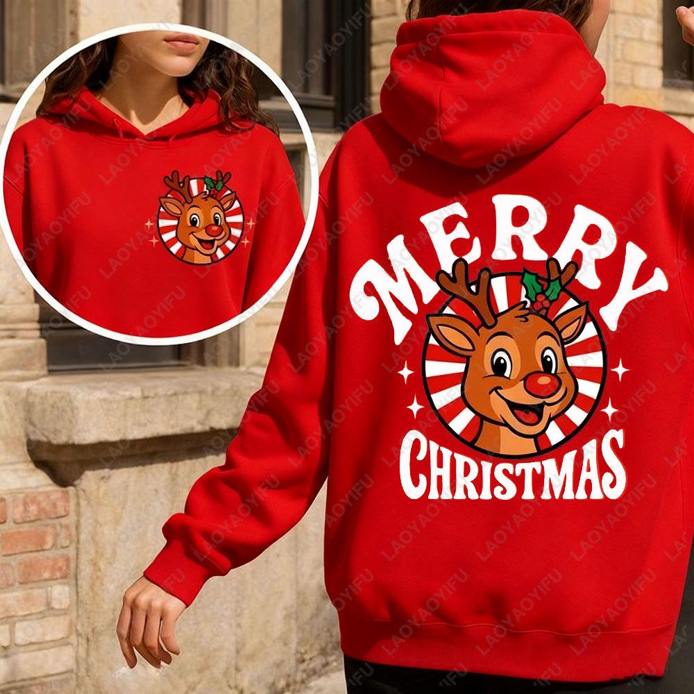 

Ретро Веселого Рождества Олень Двусторонняя Графика Женские Толстовки Винтажные Рождественские Топы с Оленями Праздничная Рождественская Женская Одежда XL