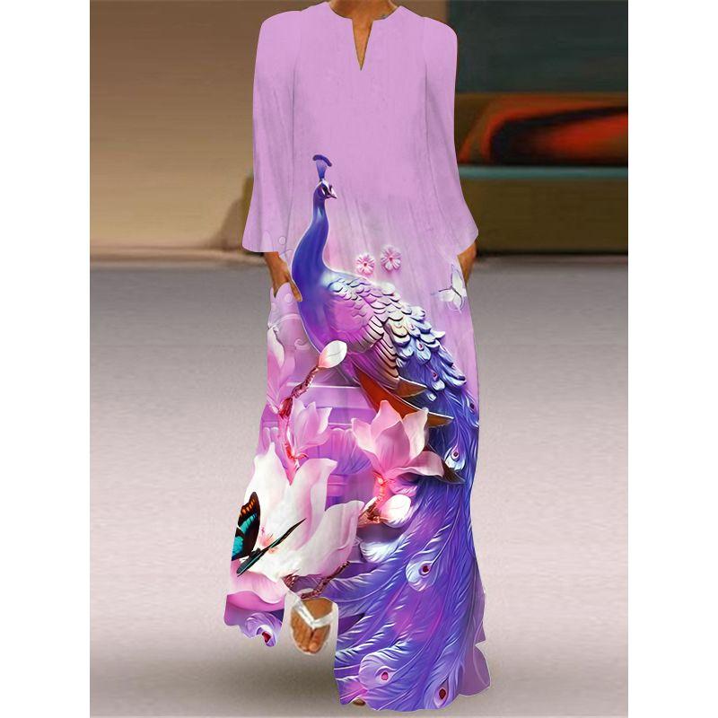 Loose Plus Size Stage Catwalk Photo Long Dress Long Sleeve Dress 2025 New Women Fashion 3D Print Women Clothes