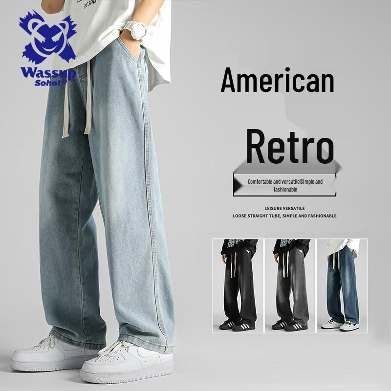 Wassup Sohot Men's American Straight-Leg Loose Casual Jeans