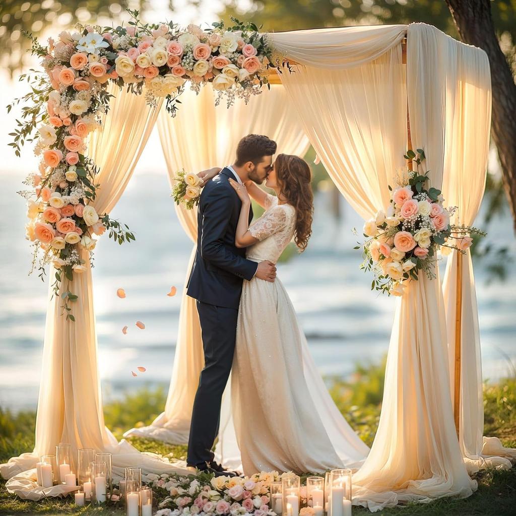 Wedding Arch Draping Fabric, 1 Panel 6/10M Champagne Sheer Backdrop Curtain Wedding Arch Decorations for Wedding Party Ceiling