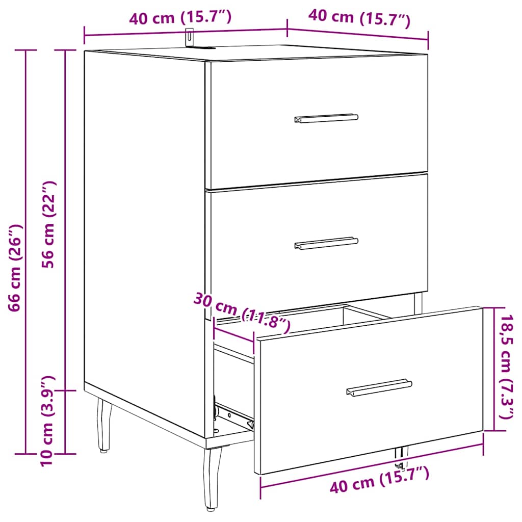 Nightstand with Drawers Reclaimed Wood Look 40 x 40 x 66 cm Particleboard