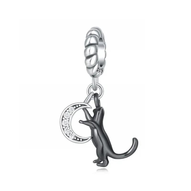 Copper Black Animal Cat Cute Paw Charm Pendant Beads Fit Pandora Charms Original Bracelet For Women Fine Jewelry Making Gift