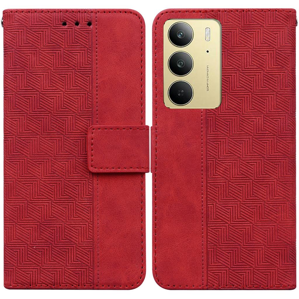 For Realme C75 4G Case Geometry Pattern Leather Wallet Phone Cover with Wrist Strap