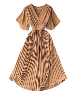 [Collecala] Korean Dress, Ceremony Dress, Fly-Waist Dress, Daily Wear, Flared Sleeves, A-Line Dress, Mocha, Medium