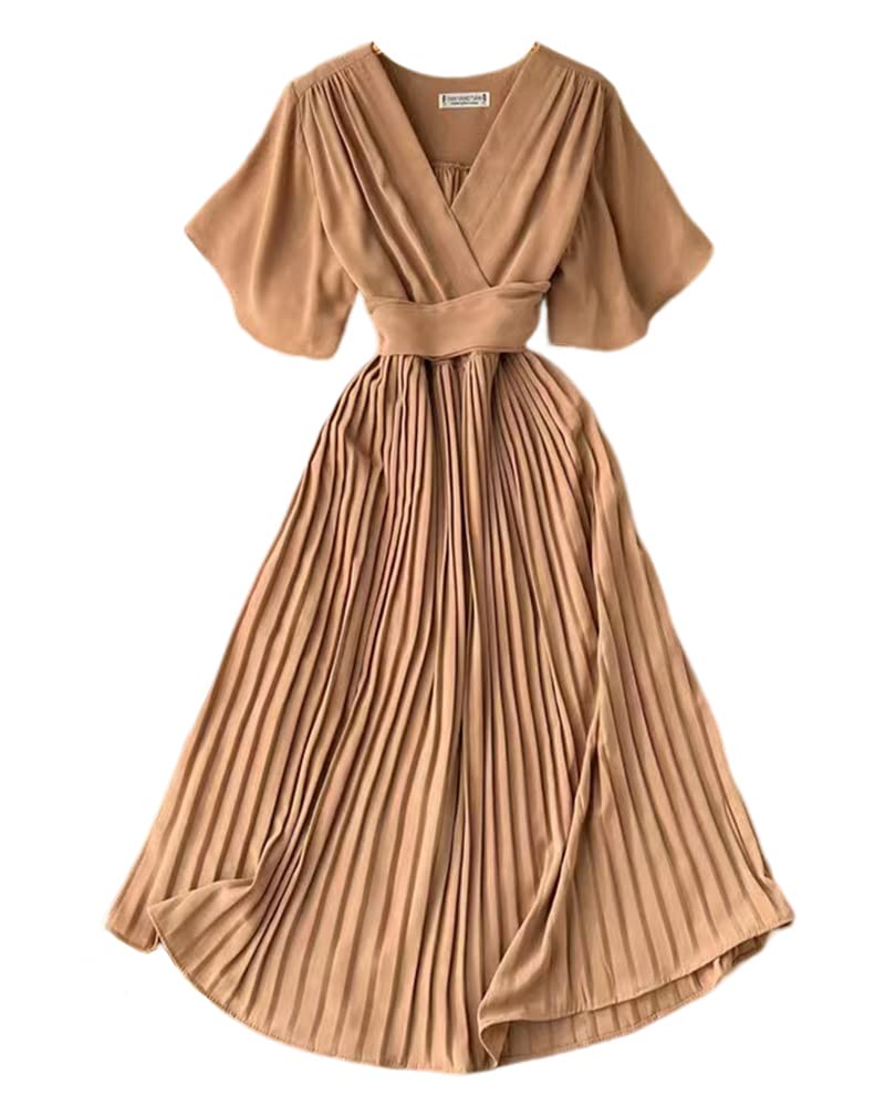 

[Collecala] Korean Dress, Ceremony Dress, Fly-Waist Dress, Daily Wear, Flared Sleeves, A-Line Dress, Mocha, Medium