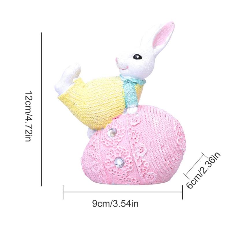 Hand Paint Resin Rabbit Figurine Desk Decoration With Unique Eggs Designs Rabbit Statues For Home Or Offices Space