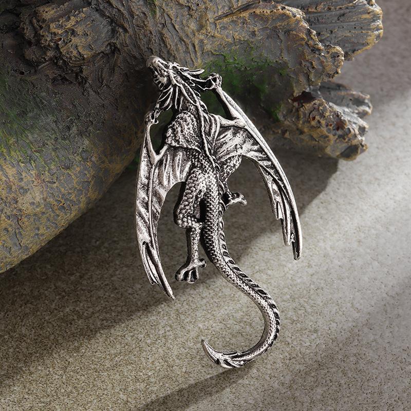 Jewelry Retro Fashion Flying Dragon Brooch Accessories Pin Pendant Necklace 60CM(Necklace Long)