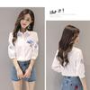 Embroidered Flower and Bird Shirt, Japanese Women's Clothing, Korean Version, Spring,Summer,Autumn, Three Quarter Sleeved White Bottom Top