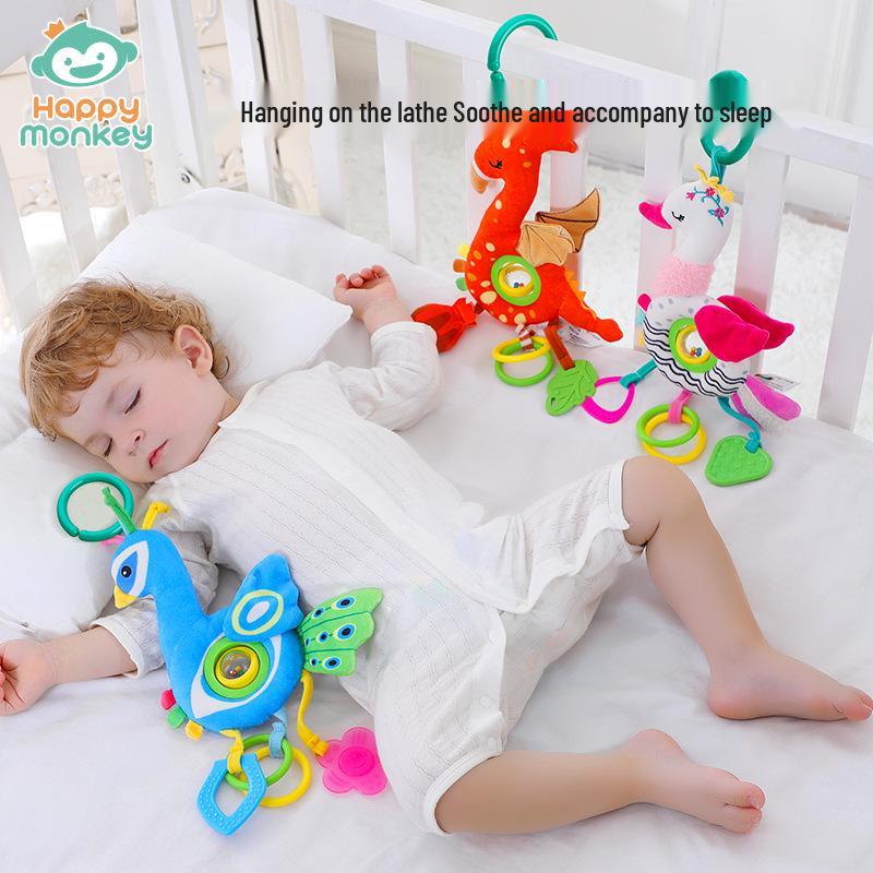 Happy Monkey Baby Stroller Pendant: Rotating Animal Rattle & Teether Toy