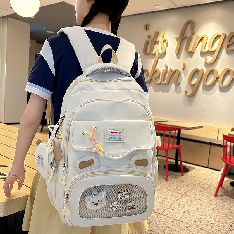 Women's Large Capacity Backpack Multi-Compartment Student Schoolbag Color Block Backapack with Coin Purse