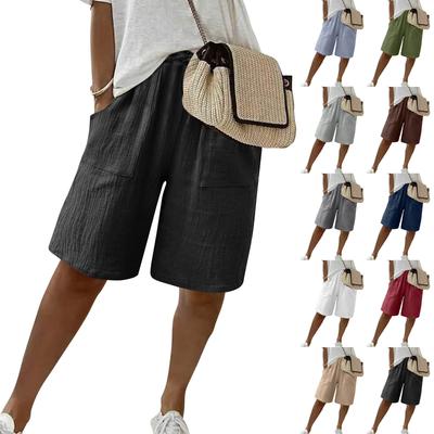 Women's High Waist Solid Color Casual Trousers Workout Pants 1/2 Shorts