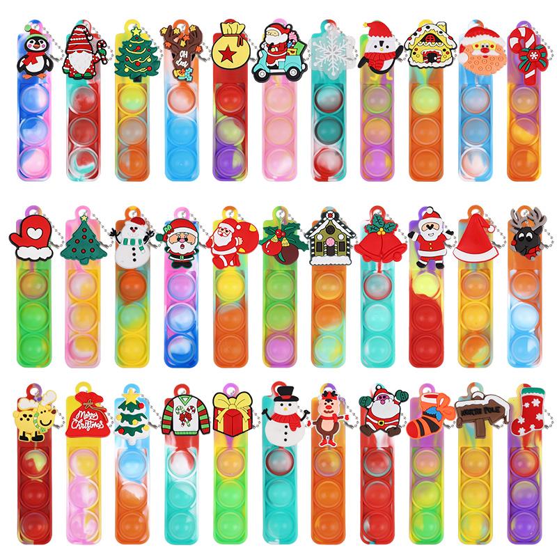 

10-30Pcs Cartoon Christmas Pop Keychains Fidget Stress Relief Toys Santa Claus Snowman Kids Christmas Party Favors New Year Gift 10Pcs