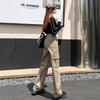 Khaki High-Waisted Slim Cargo Pants - Women's Spring/Summer Retro Straight-Leg Jeans