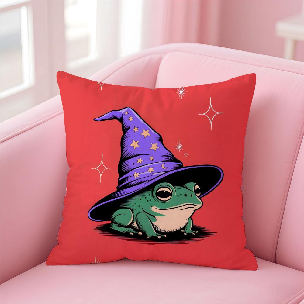 Casual daily Magical Whimsical Wizard frog Cushion Cover Linen Pillowcase Cover Soft Decor for Sofa Home Room