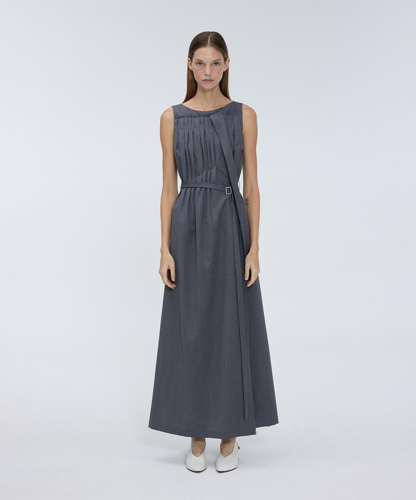 Meuameu Diagonal Pleated Long Dress