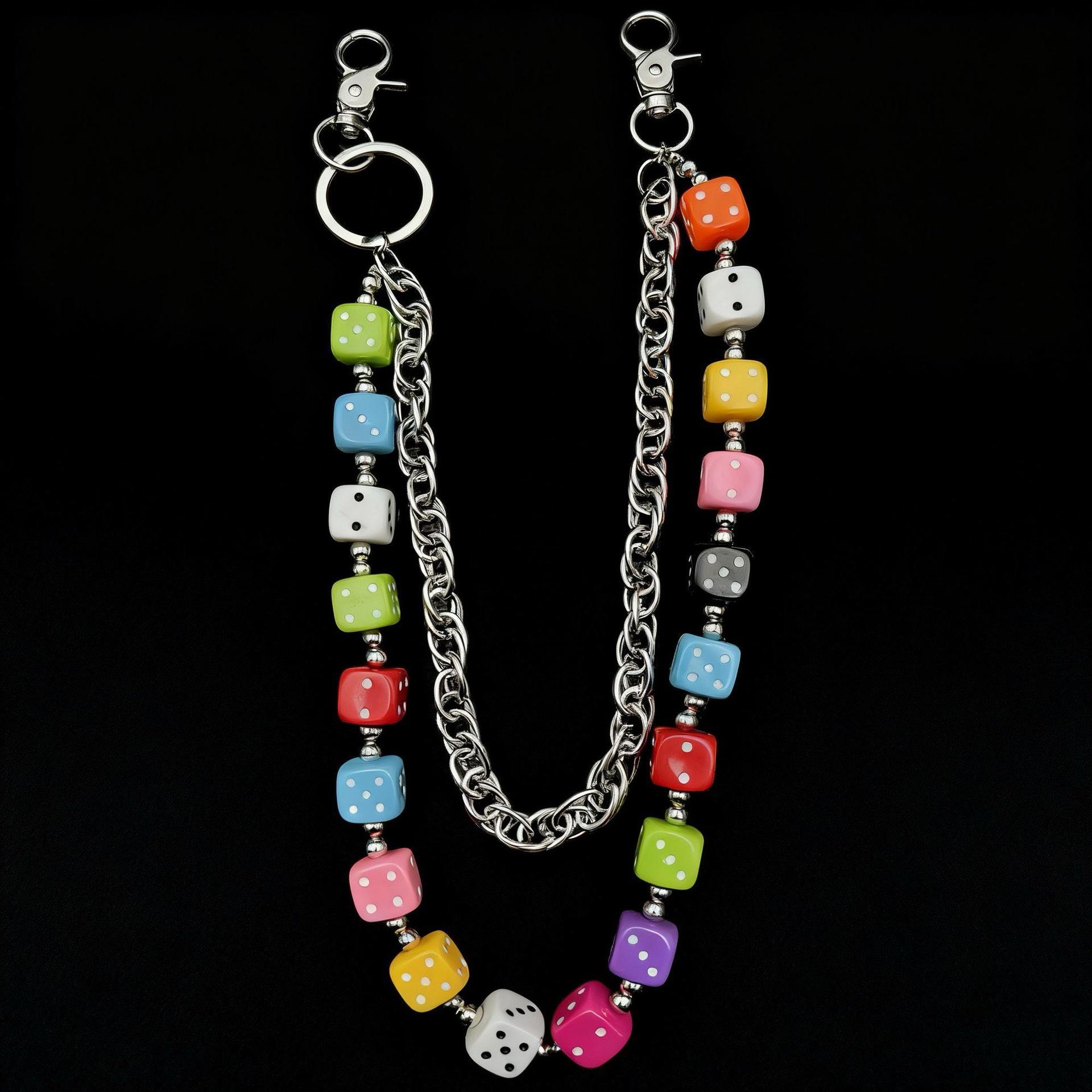 Разноцветная Двухслойная Цепочка на Талию и Бедра с Кубиками Дофамина - Модный Женский Хип-Хоп Аксессуар