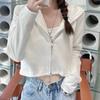 Spring and Autumn Short Sweatshirt for Women Thin Loose Korean Student Hooded Cardigan Zipper Top Cover