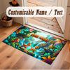 Dinosaur Theme Soft Crystal Velvet Rug Custom Name & Text Print Non Slip Floor Rug for Bedroom Living Room