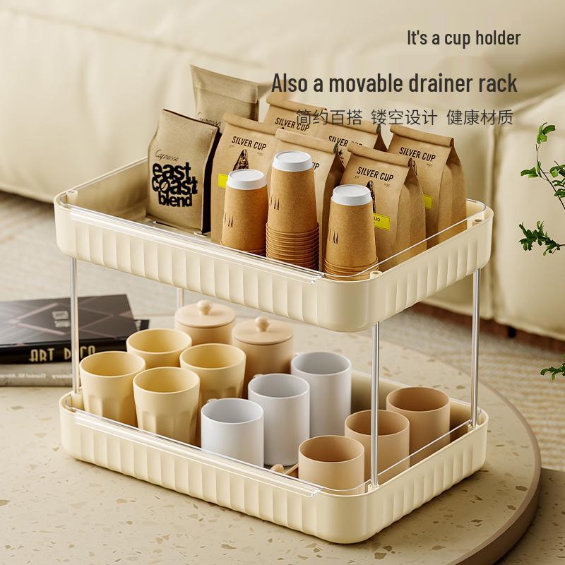 Dvouvrstvá čajová souprava a stojan na uložení šálků - Domácí pultový tác, Design bez nutnosti vrtání