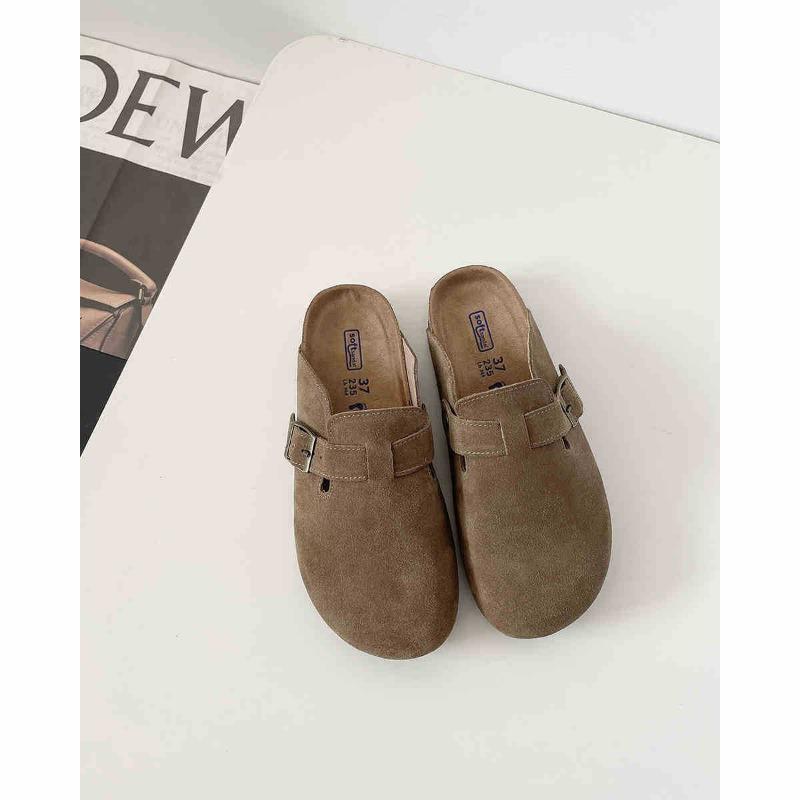 

[] Leather version~ Retro thick sole inner height increase Mao Mao single shoes women s bag head half drag 40