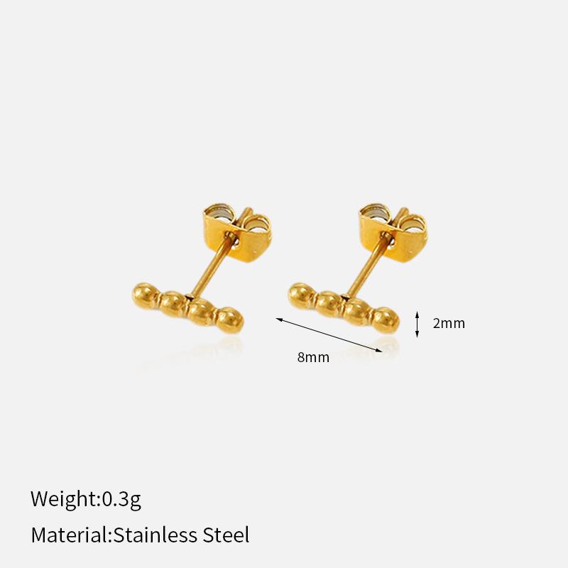 Titanium steel simple and versatile gold bead stud earrings women's fashion commuter light luxury earrings plated with 18K gold stainless steel earrin