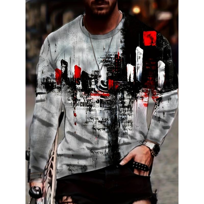 3D digital printing men's long-sleeved T-shirt