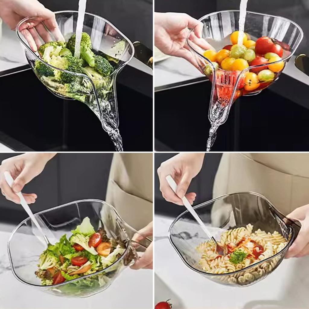 Drainage Basket Funnel Bowl Fruit Cleaning Bowl with Strainer Container for Fruits Vegetables Washing