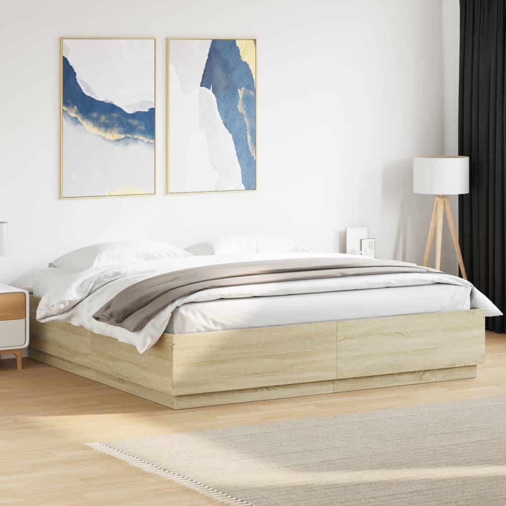 LED Bed Frame in Sonoma Oak 200x200 cm Particleboard